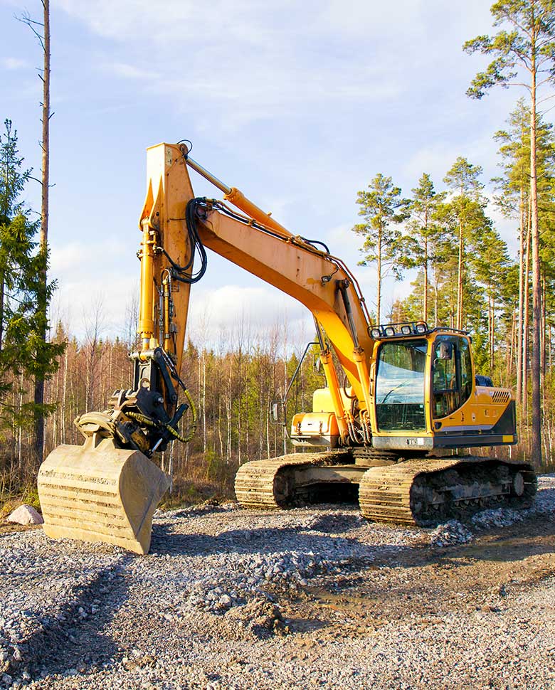 Excavator on property with pine trees in Helena, Montana